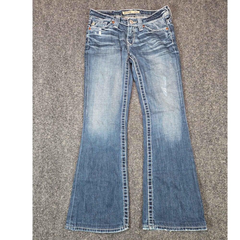 Big Star Sweet Ultra-Low Rise Bootcut Jeans Womens 28 Blue Denim Flap Pocket
